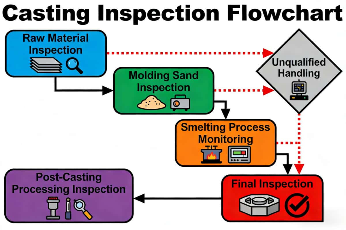 Casting Inspection Flowchart - Raw material to finished product quality control
